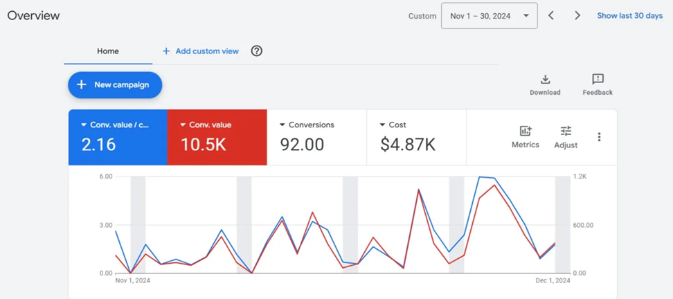 Beaver Builder Google Ads November 2024 - 2.16x ROAS